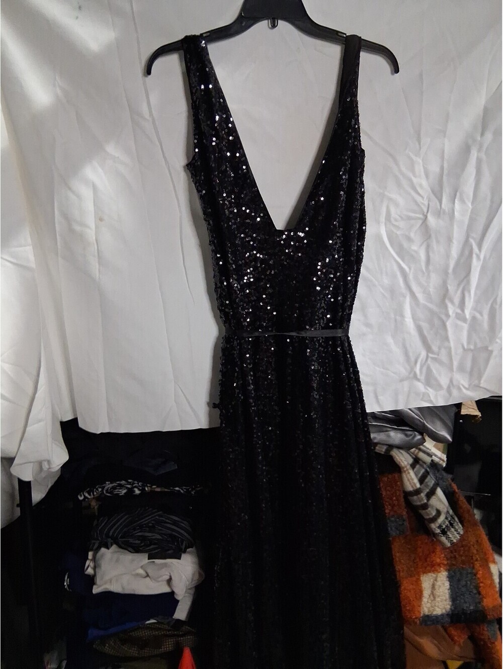 Aidan Matrix Black Evening Sequence Long Wrap Dress Size 12 K2